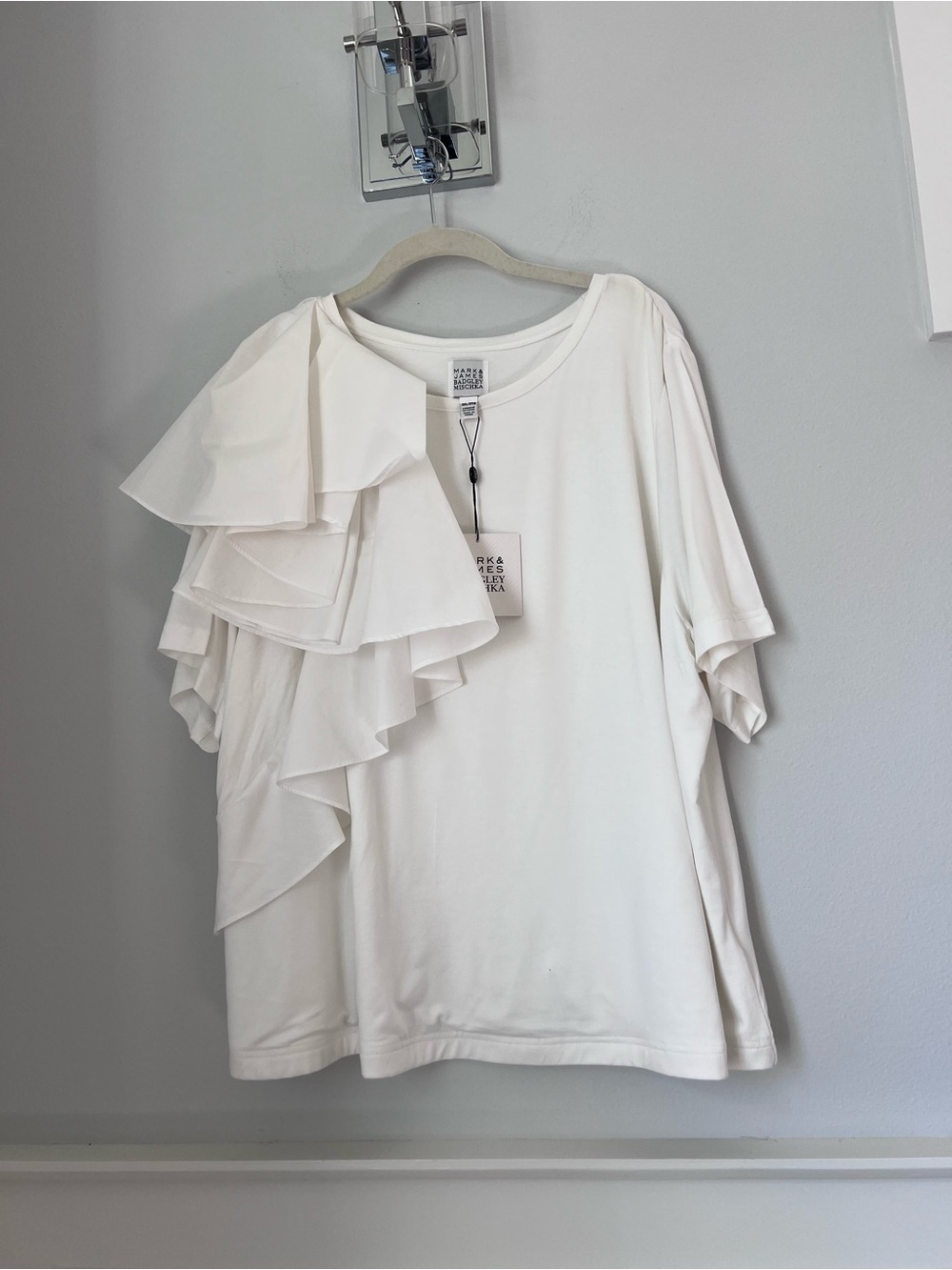 Women's White Short Sleeve Ruffle Tee - Casual Everyday Top